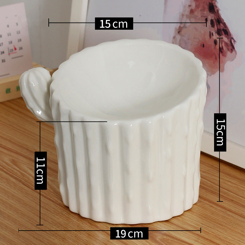 Elevated Ceramic Cat Bowl With Stable Cactus Design