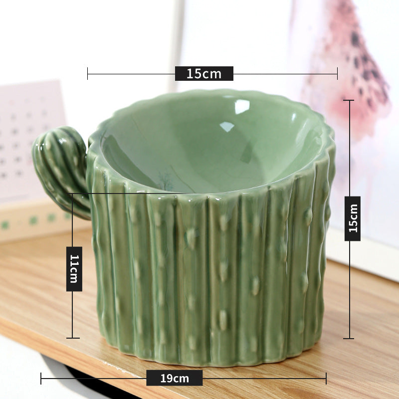 Elevated Ceramic Cat Bowl With Stable Cactus Design