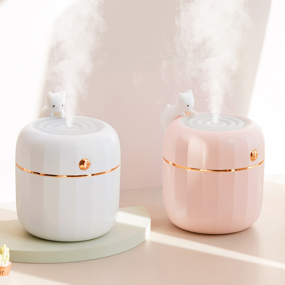 Cute Cat Humidifier for Desk, USB Mini with Night Light