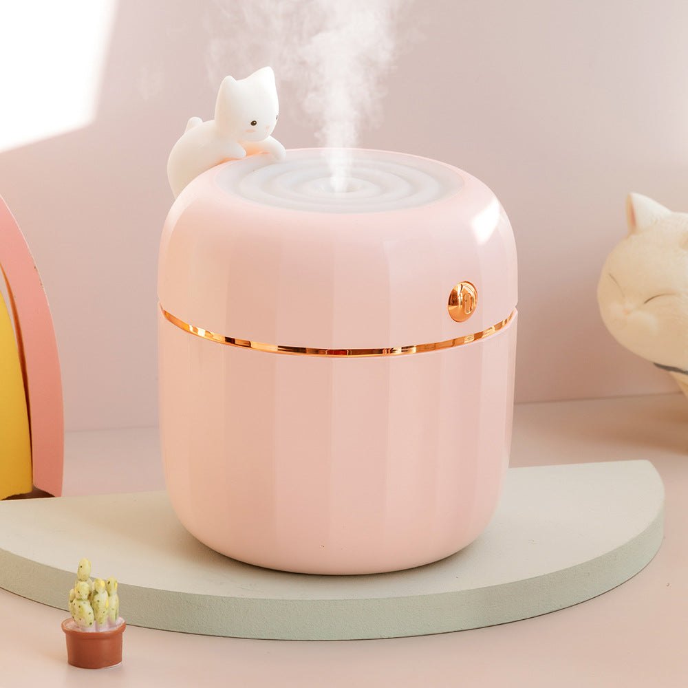 Cute Cat Humidifier for Desk, USB Mini with Night Light