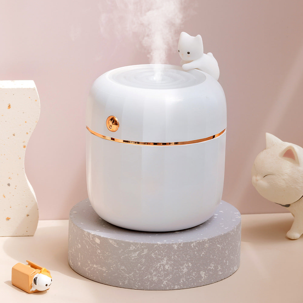 Cute Cat Humidifier for Desk, USB Mini with Night Light