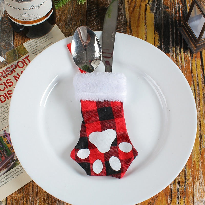 Cat Paw Mini Stocking Utensil Bags Set of 3 Christmas