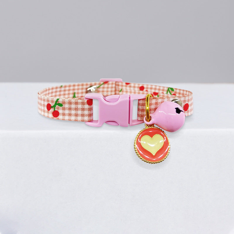 Adjustable Cat Collar with Bell, Heart Charm & Gingham