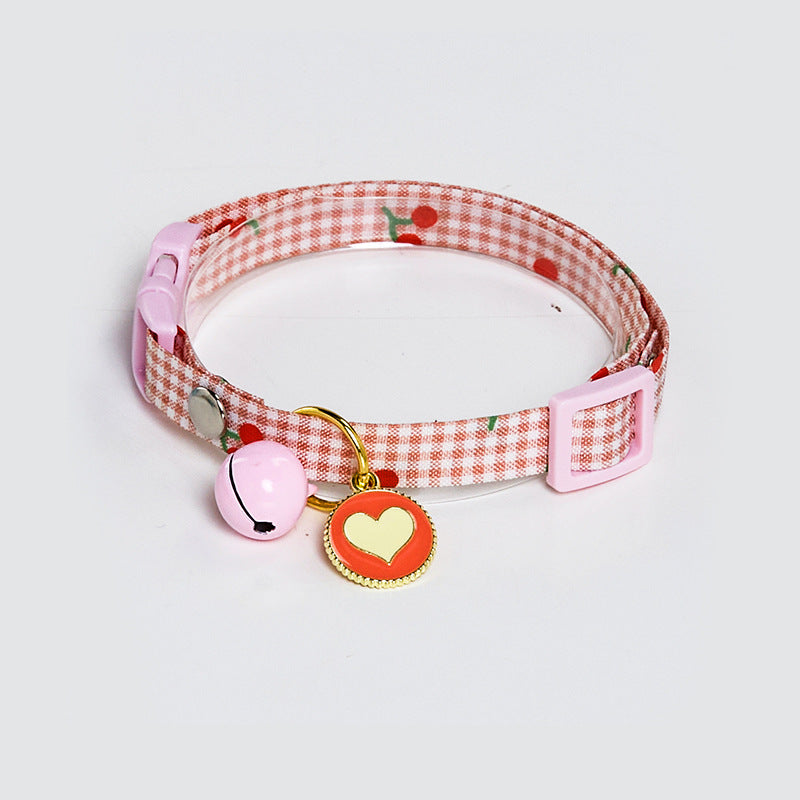 Adjustable Cat Collar with Bell, Heart Charm & Gingham
