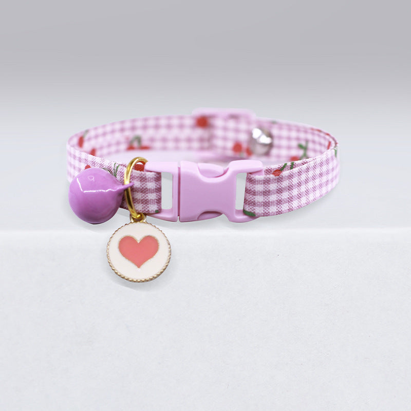 Adjustable Cat Collar with Bell, Heart Charm & Gingham