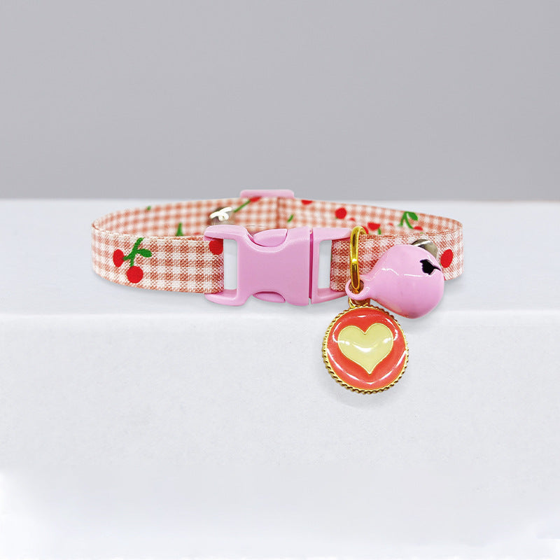 Adjustable Cat Collar with Bell, Heart Charm & Gingham