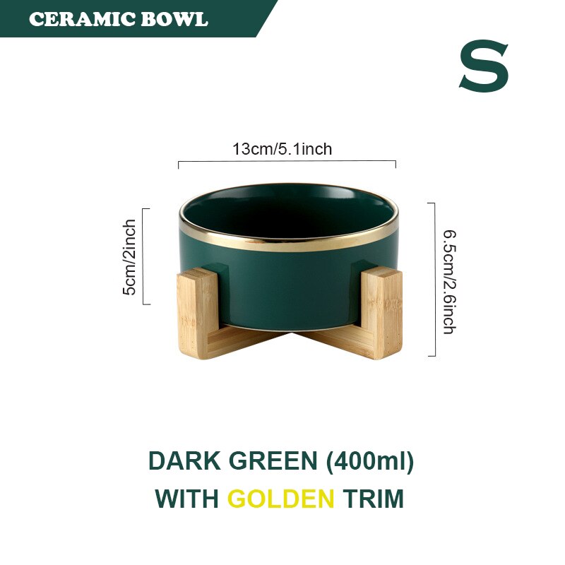 Elevated Ceramic Pet Bowl with Bamboo Stand, 400ml