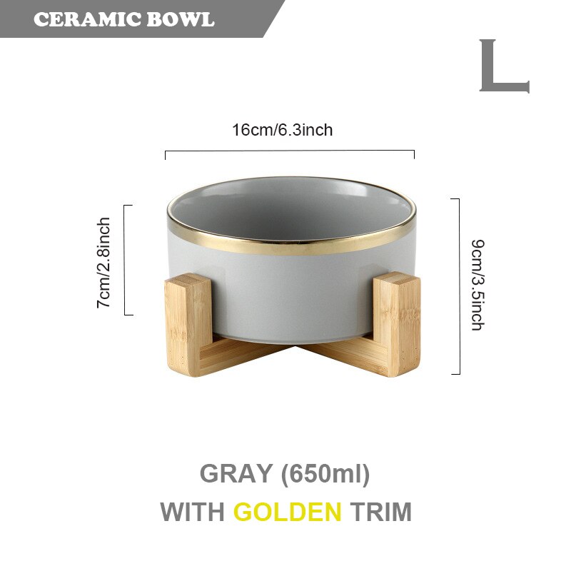 Elevated Ceramic Pet Bowl with Bamboo Stand, 400ml