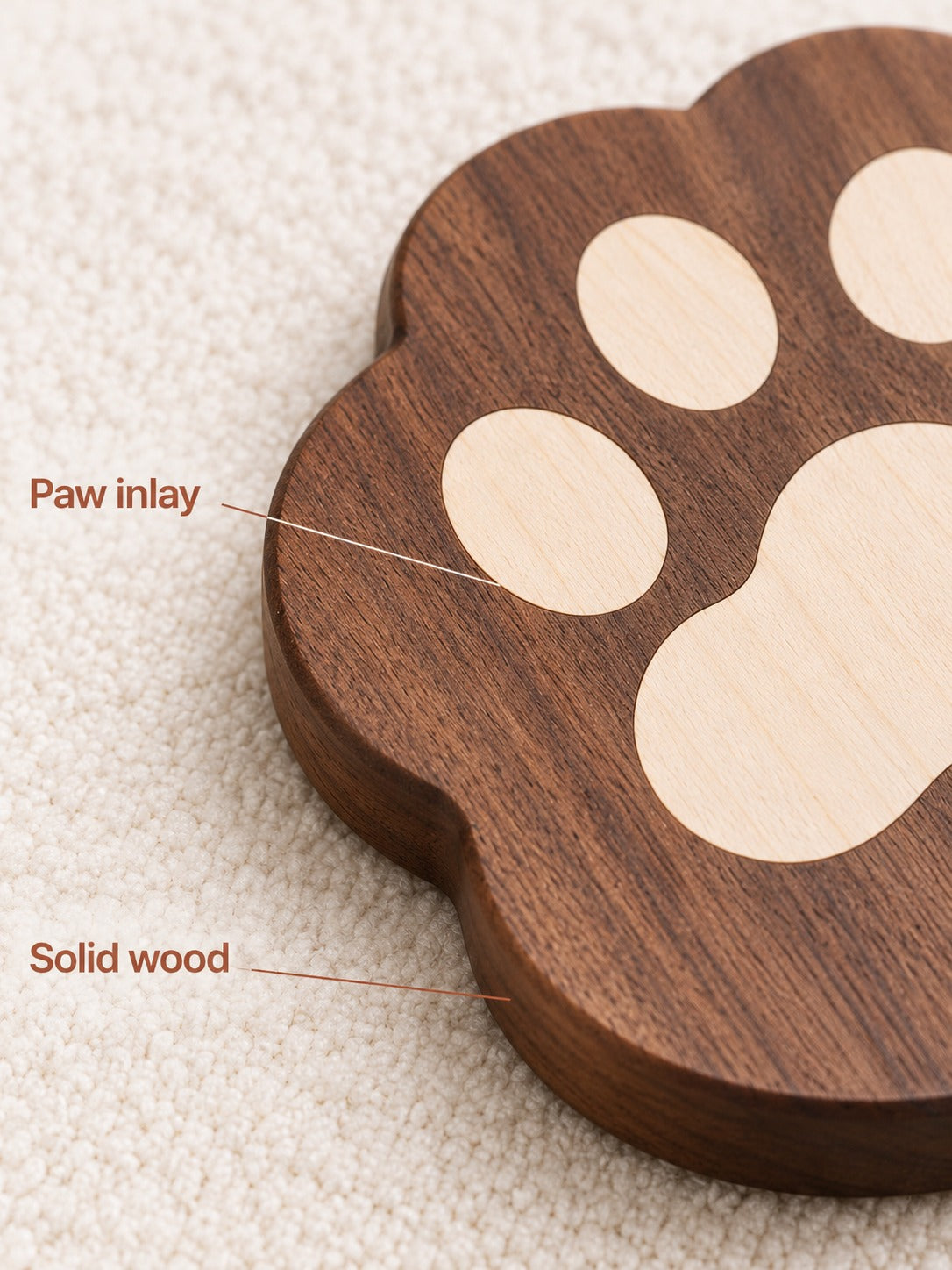 Cat Paw Solid Wood Coaster for Hot Mugs and Teapots