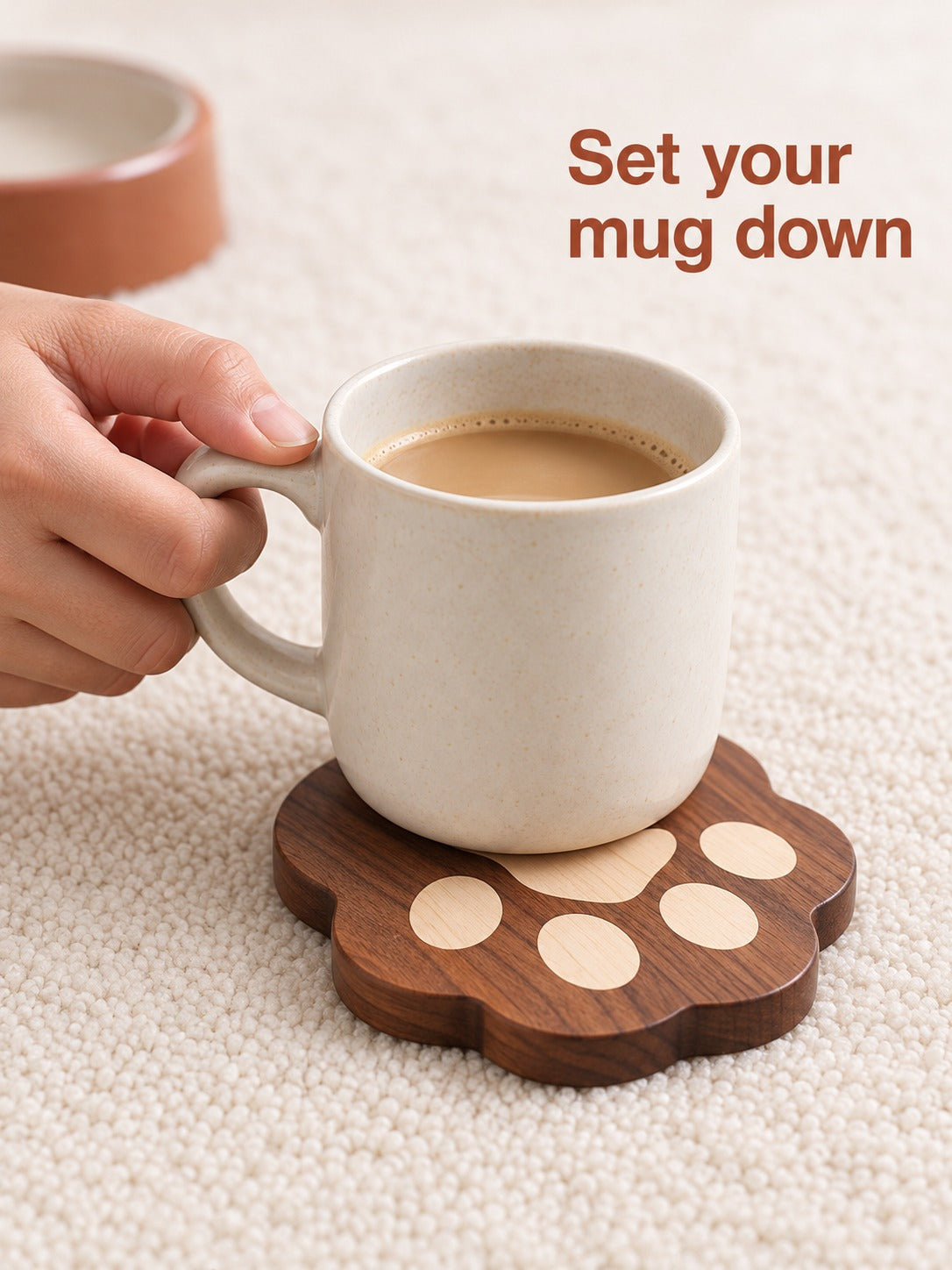 Cat Paw Solid Wood Coaster for Hot Mugs and Teapots