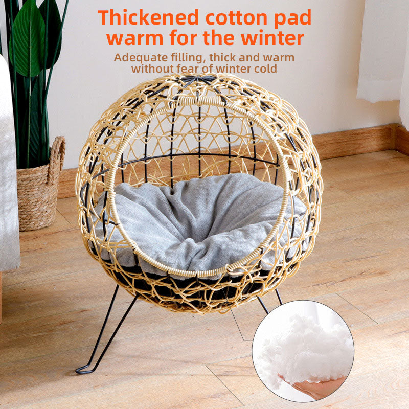 Elevated Rattan Cat Bed for Warm, Dust-Free Indoor Rest