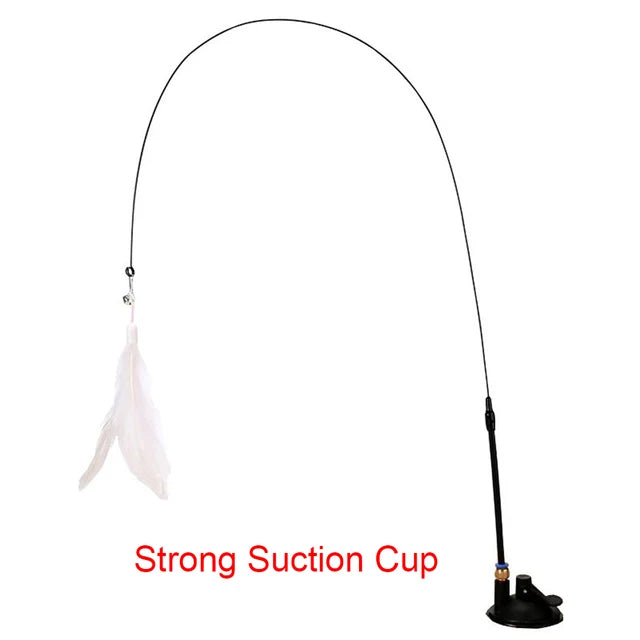 Interactive Feather Cat Toy Wand with Suction Base