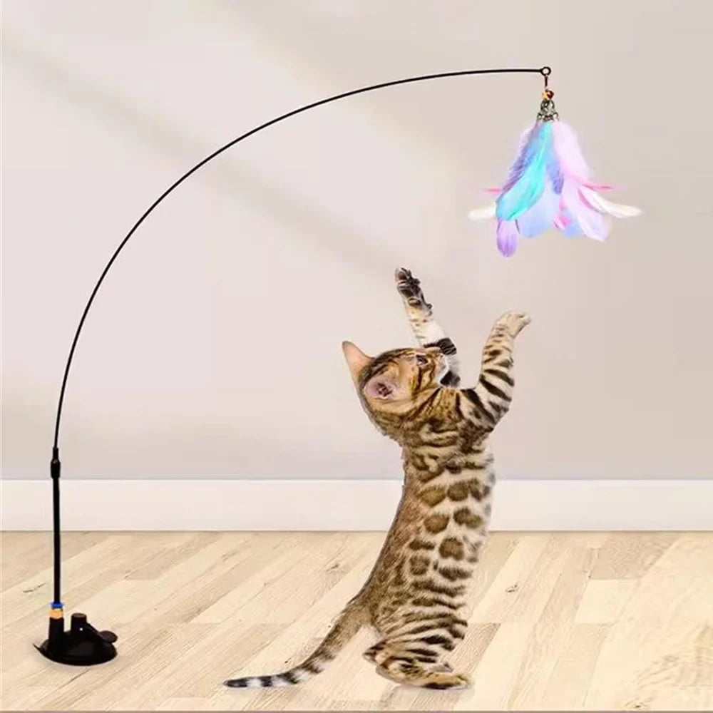 Interactive Feather Cat Toy Wand with Suction Base