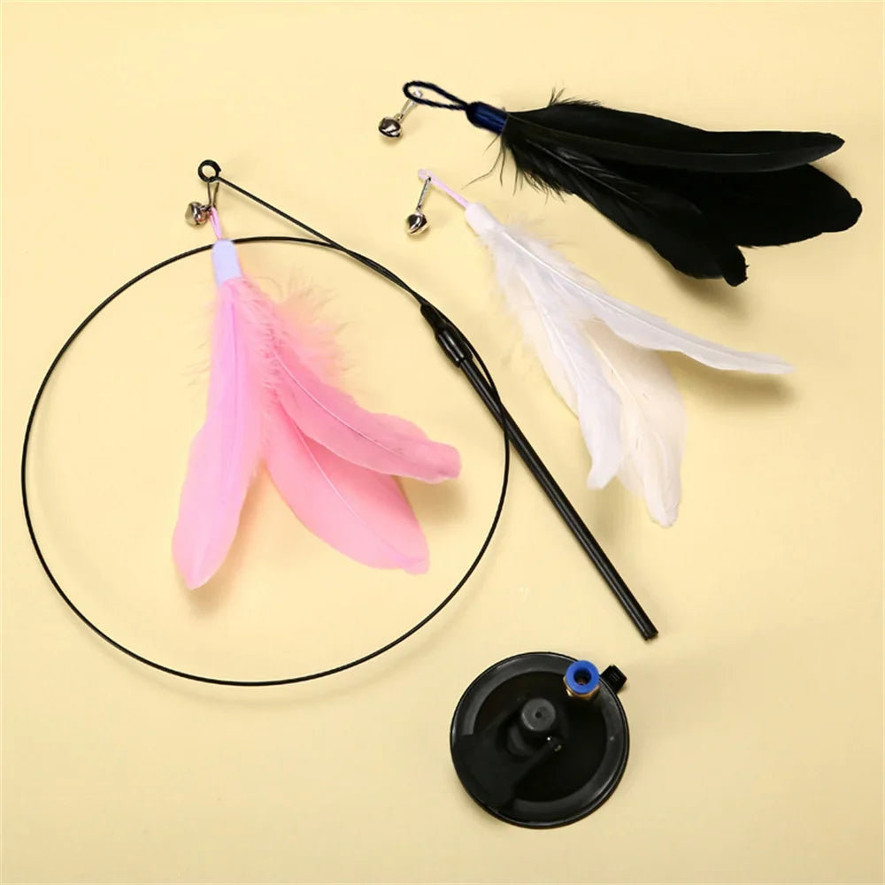 Interactive Feather Cat Toy Wand with Suction Base