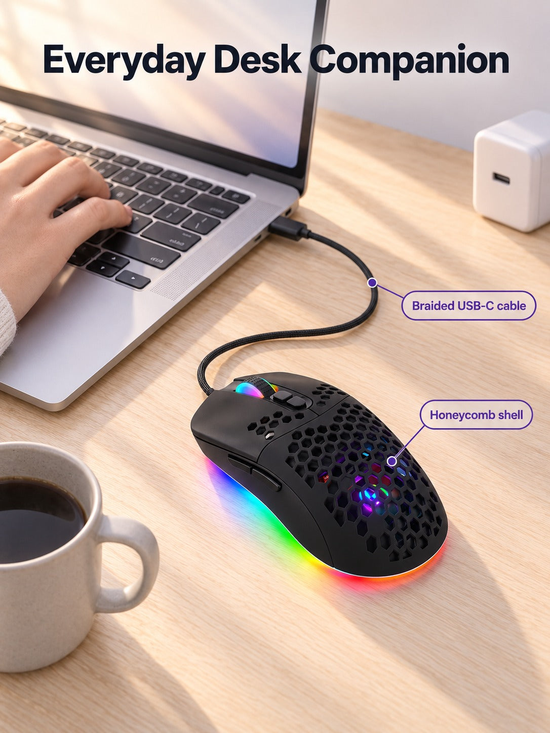 Lightweight Honeycomb Gaming Mouse with RGB and 7200 DPI