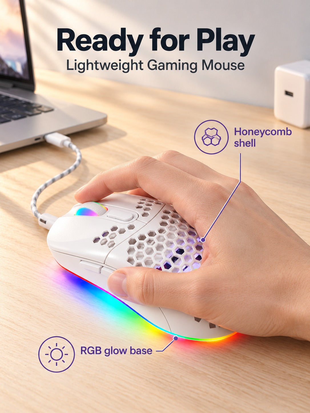 Lightweight Honeycomb Gaming Mouse with RGB and 7200 DPI