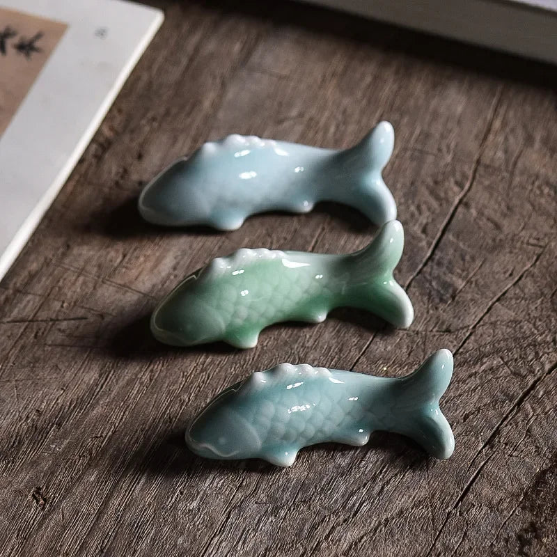 Celadon Ceramic Koi Pen Holder for an Elegant Desk