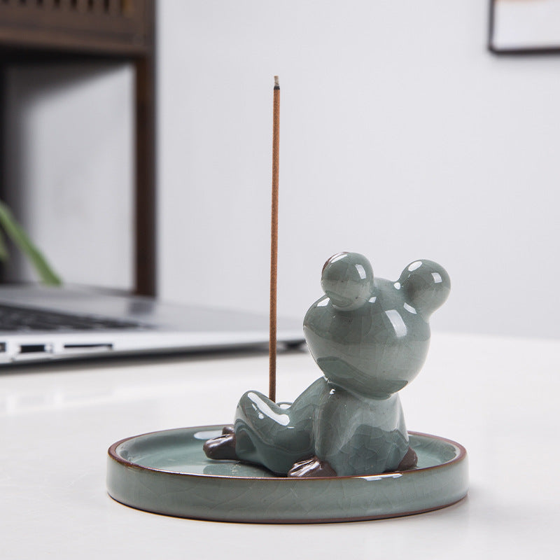 Ceramic Frog Incense Holder for Cleaner Ash Catching
