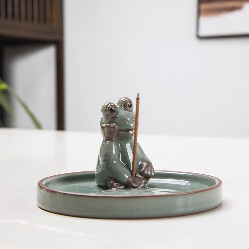 Ceramic Frog Incense Holder for Cleaner Ash Catching