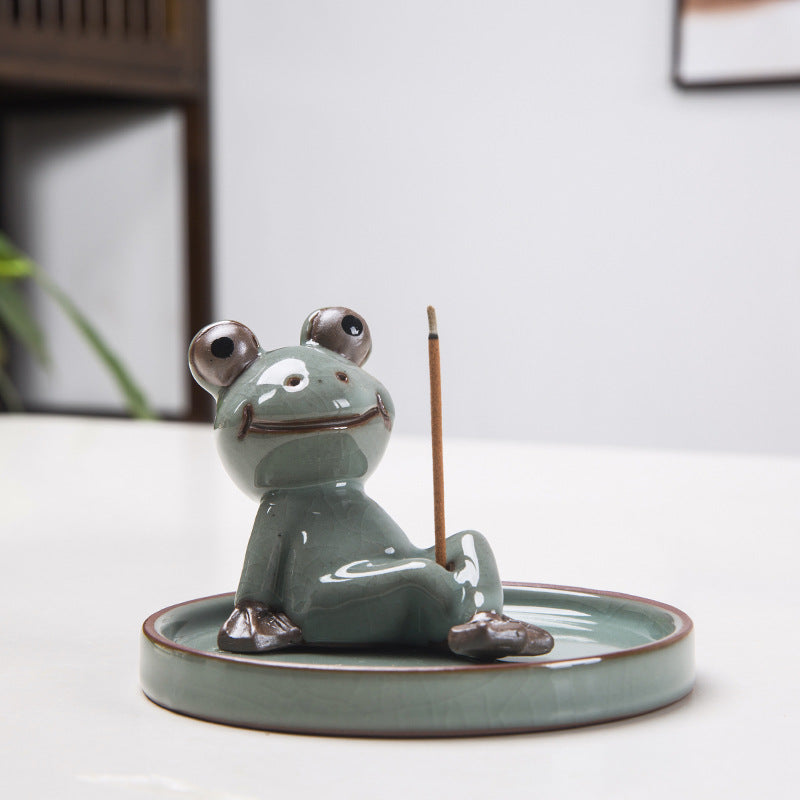 Ceramic Frog Incense Holder for Cleaner Ash Catching