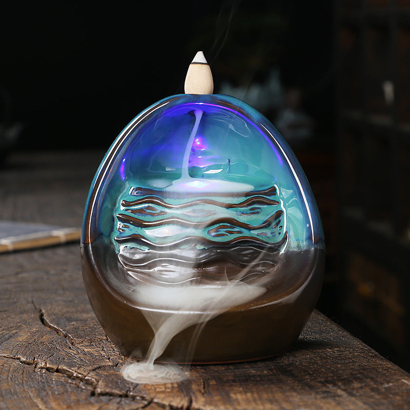 Ceramic Incense Waterfall Burner With LED Ambiance