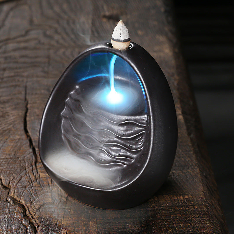 Ceramic Incense Waterfall Burner With LED Ambiance