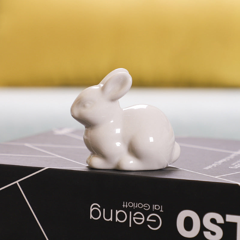 Ceramic Rabbit Decor Set: Glossy Trio for Shelf Styling