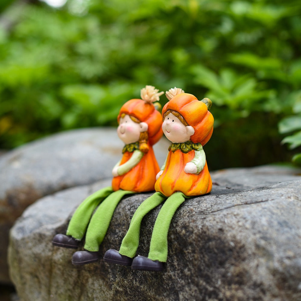 Ceramic Pumpkin Girl Figurines for Whimsical Fall Decor
