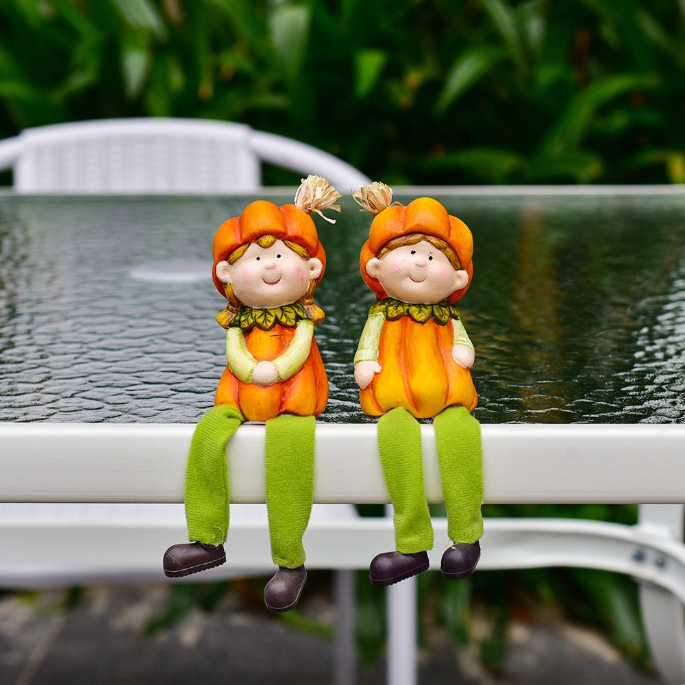 Ceramic Pumpkin Girl Figurines for Whimsical Fall Decor