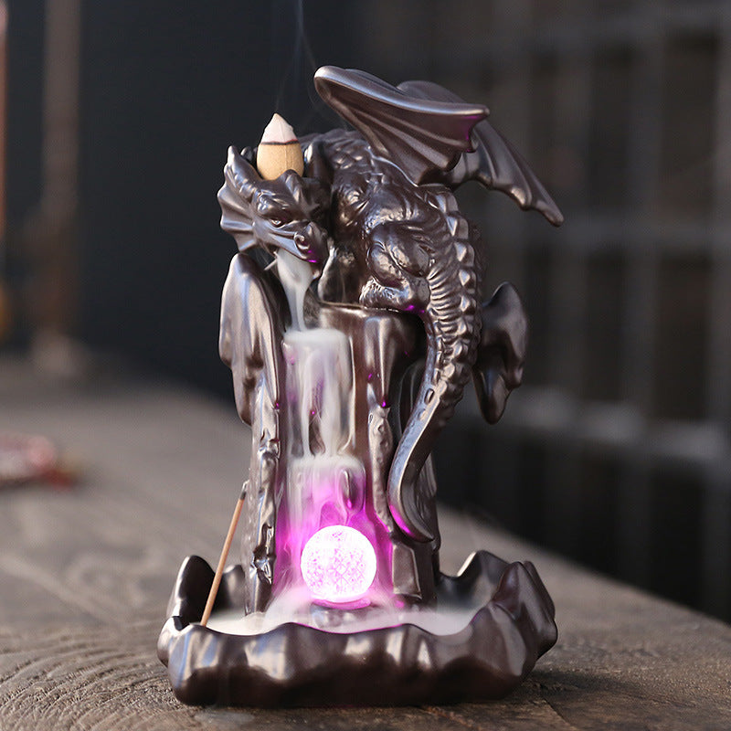 Ceramic Backflow Incense Burner With Dragon LED Glow