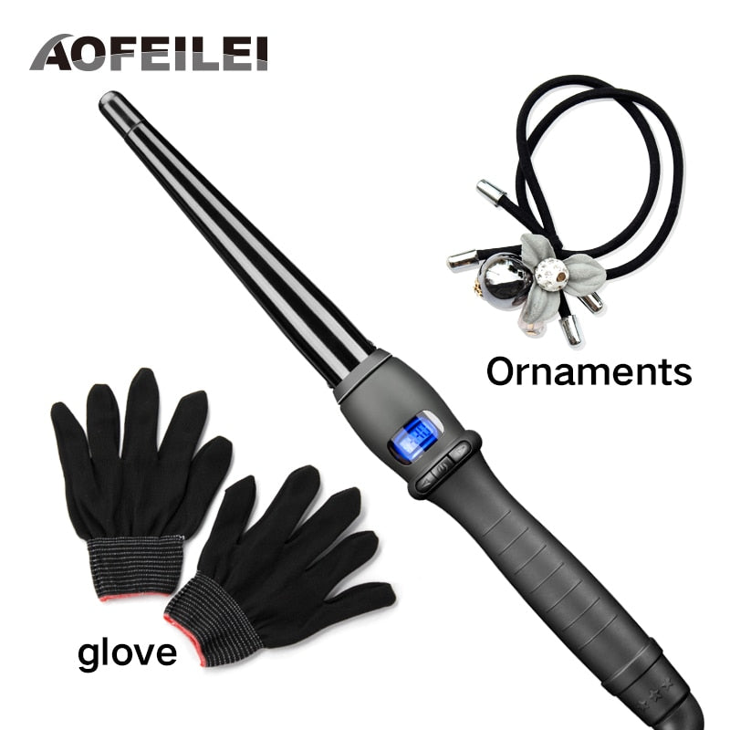 Ceramic Cone Curling Wand with Digital Temperature Display