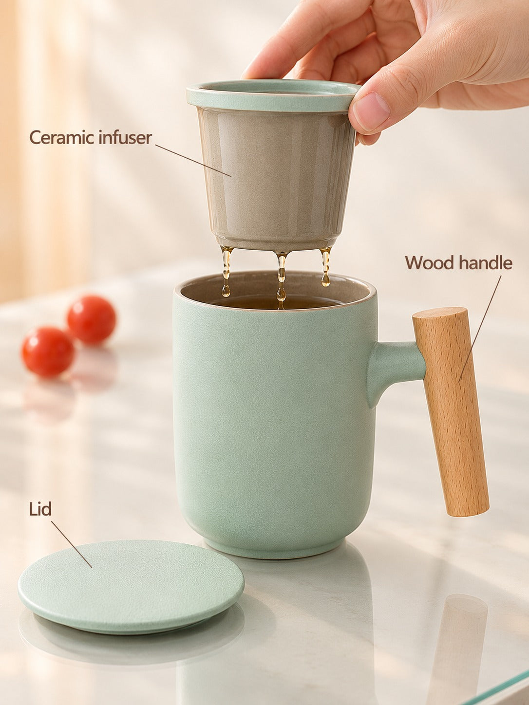 Ceramic Tea Mug with Infuser and Lid for Loose Leaf Tea