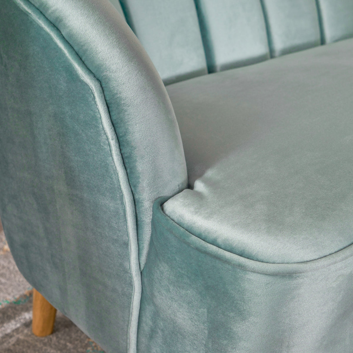 Teal Velvet Accent Chair with Fluted Retro Back