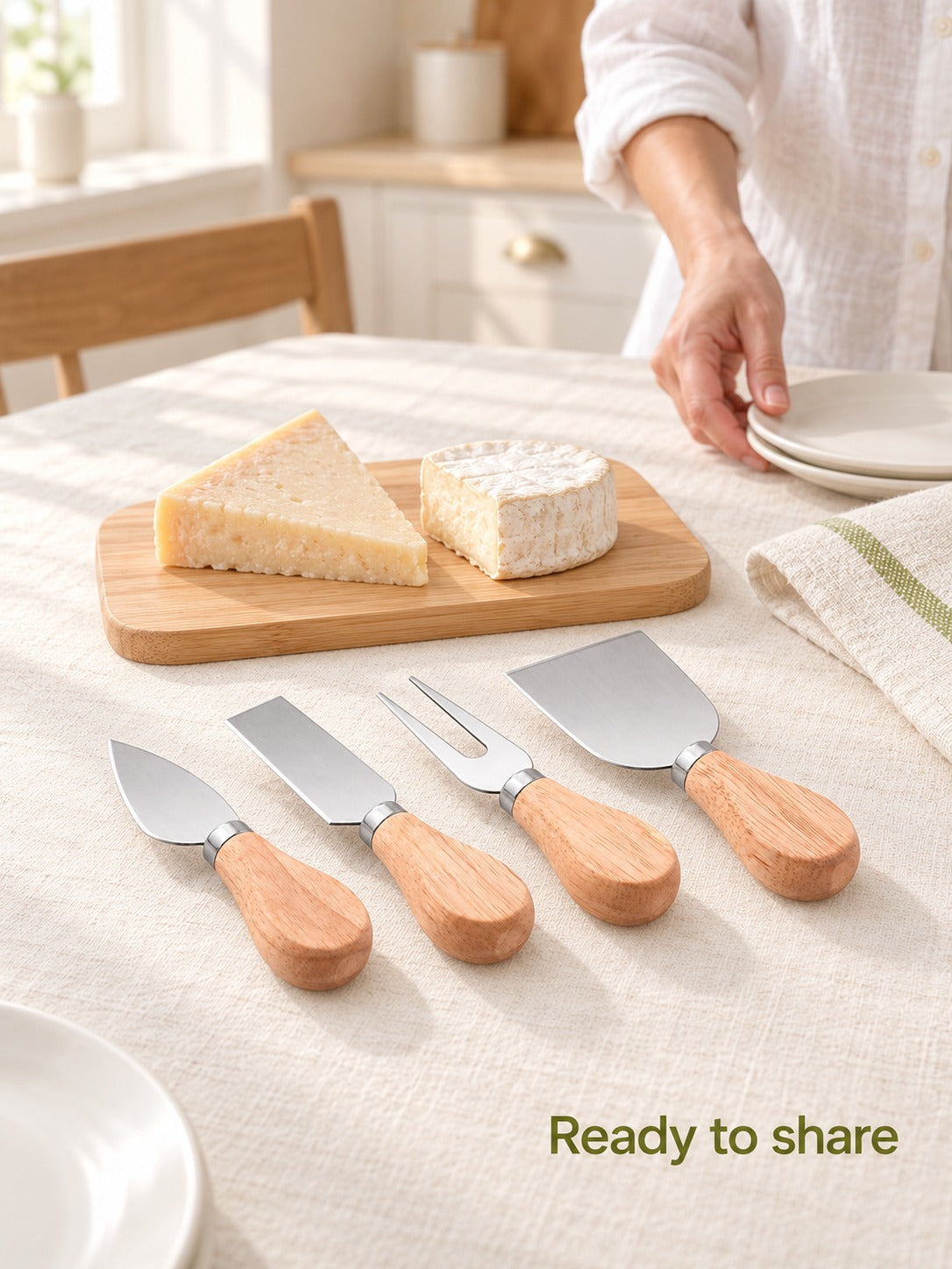 Cheese Knife Set Four Piece Stainless Steel Wood Handle
