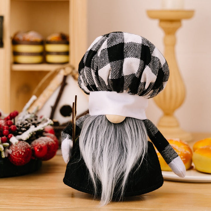 Chef Gnome Plush Plaid Kitchen Decor with Spatula