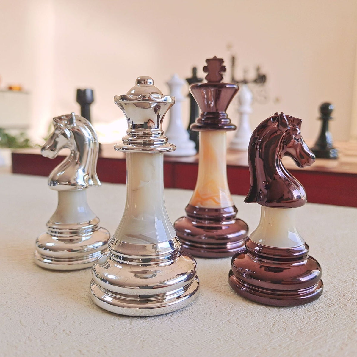 Wooden Chess Pieces for Elegant Game-Room Decor & Play