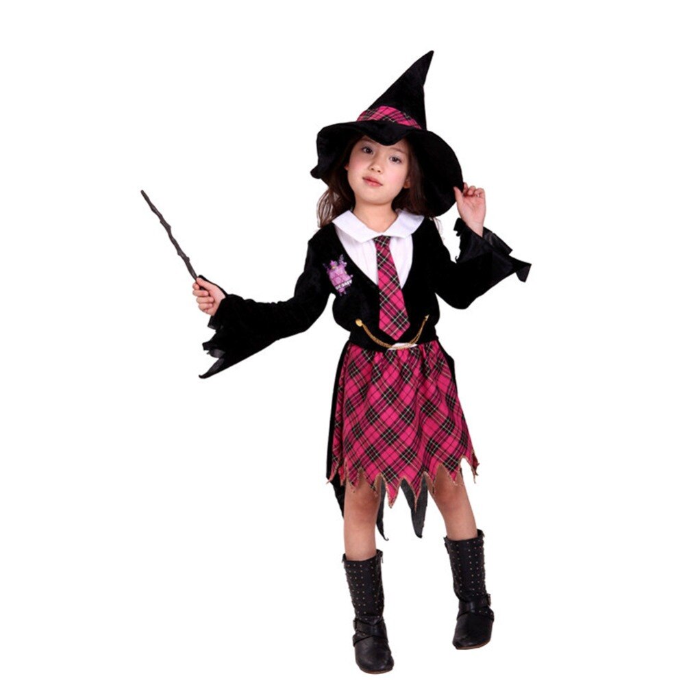 Girls Witch Halloween Costume Set With Hat And Wand