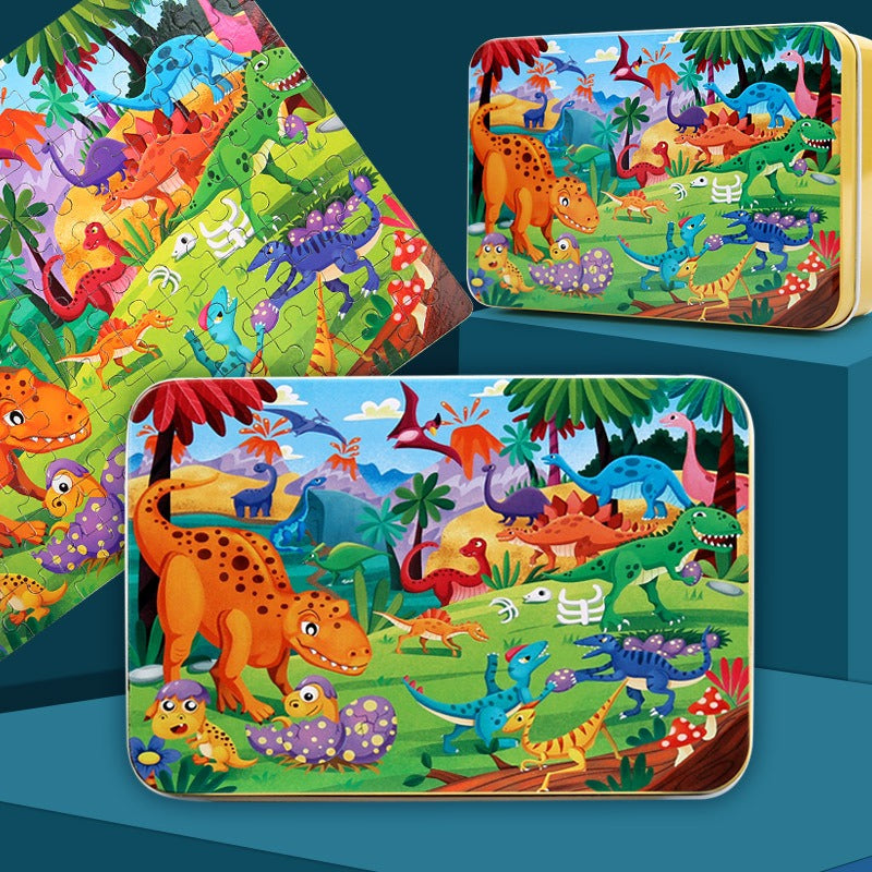 100-Piece Wooden Children's Puzzle With Storage Tin
