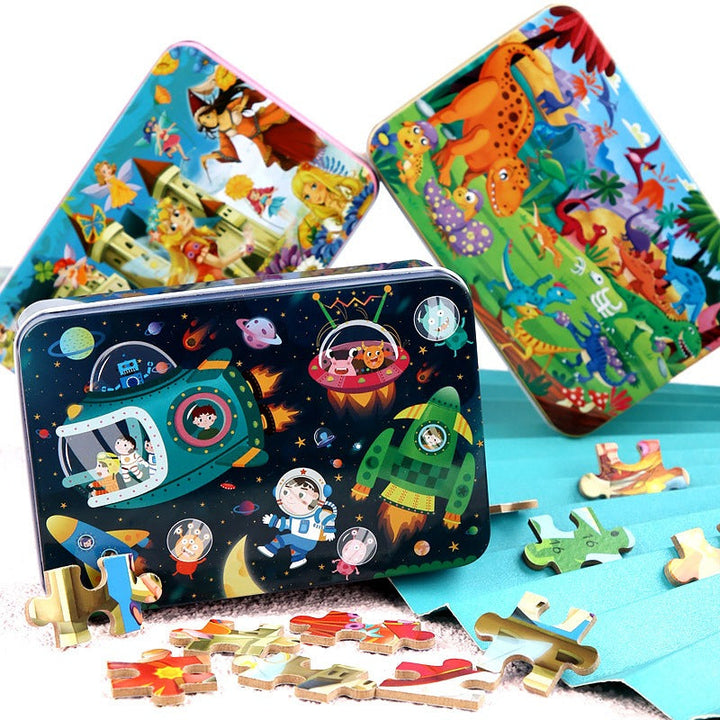 100-Piece Wooden Children's Puzzle With Storage Tin