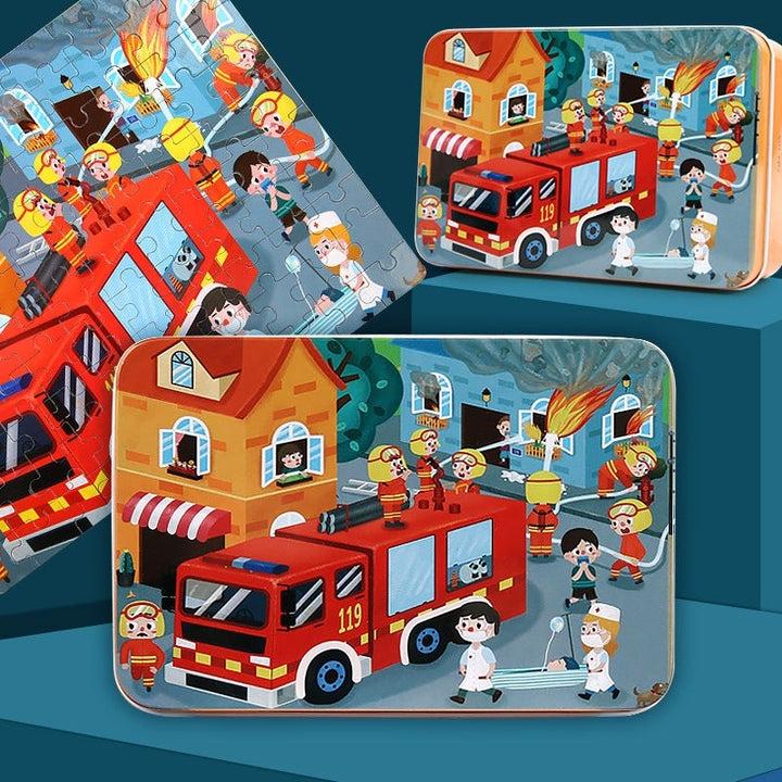 100-Piece Wooden Children's Puzzle With Storage Tin