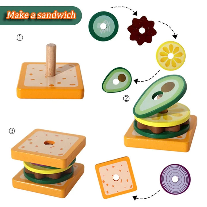 Wooden Sandwich Toy for Screen-Free Skill Building