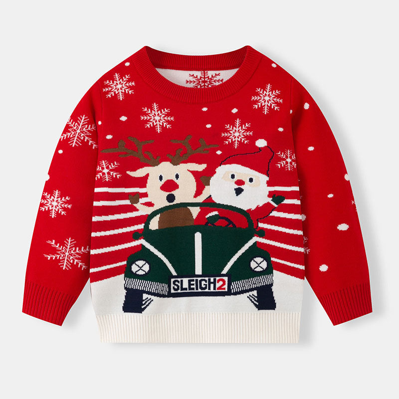 Children's Christmas Sweater With Santa-Reindeer Design