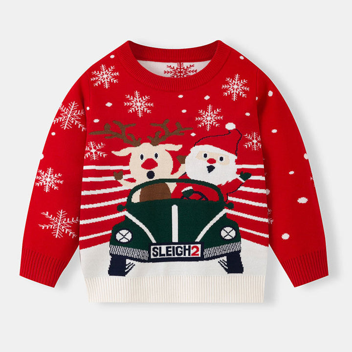 Children's Christmas Sweater With Santa-Reindeer Design