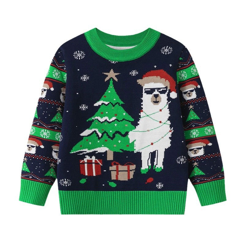 Kids Christmas Sweater – Festive Alpaca & Tree Knit