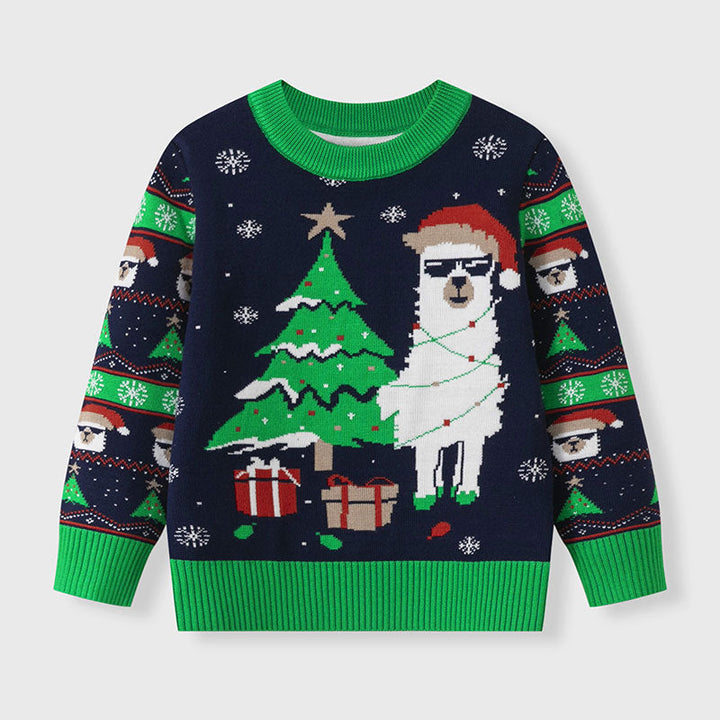 Kids Christmas Sweater – Festive Alpaca & Tree Knit