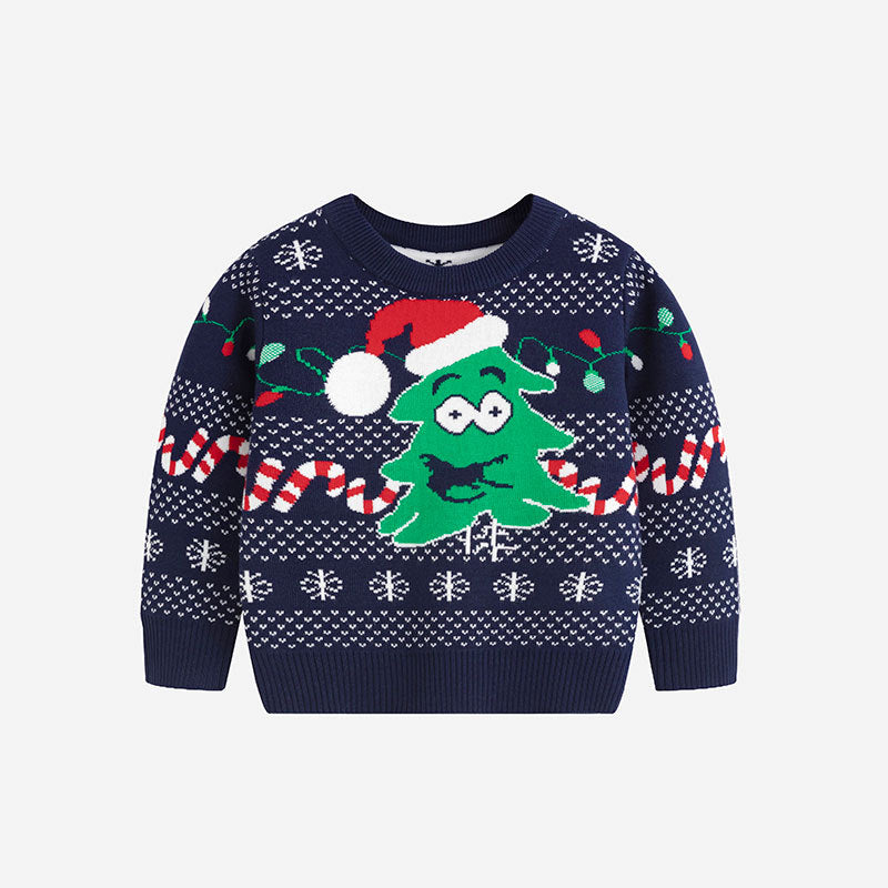 Kids Christmas Cartoon Sweater with Ribbed Knit Trim