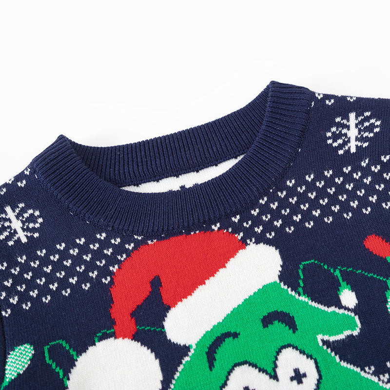 Kids Christmas Cartoon Sweater with Ribbed Knit Trim