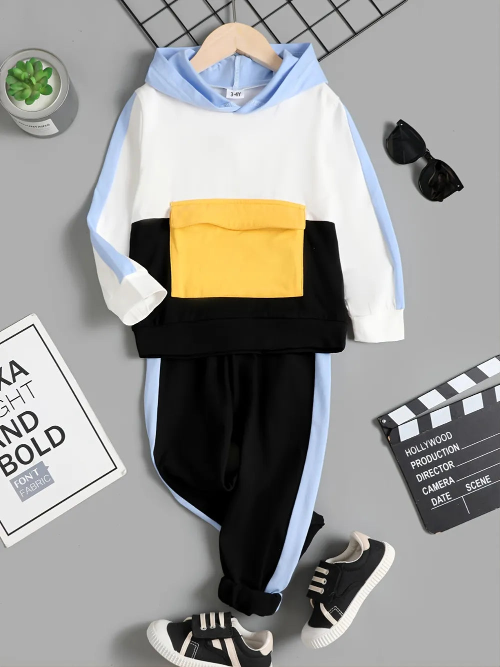 Children's Color Block Hoodie & Pants Set for Play