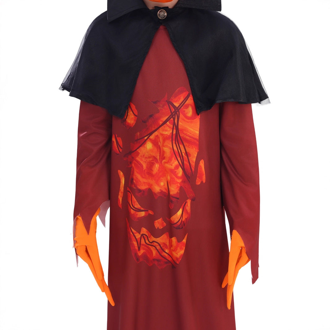 Demon Pumpkin Costume Dress With Cape For Spooky Fun