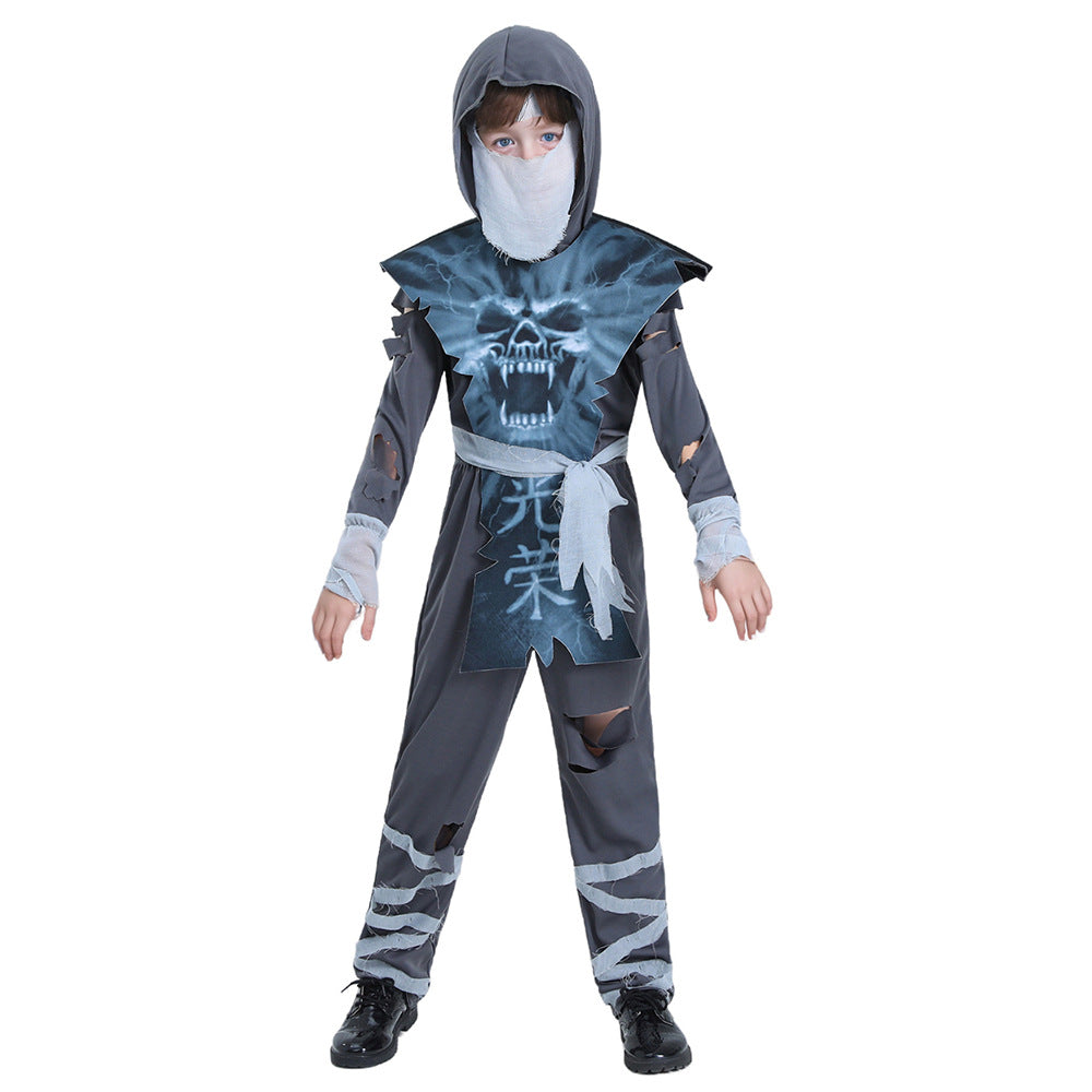 Children's Halloween Ninja Costume With Skull Design